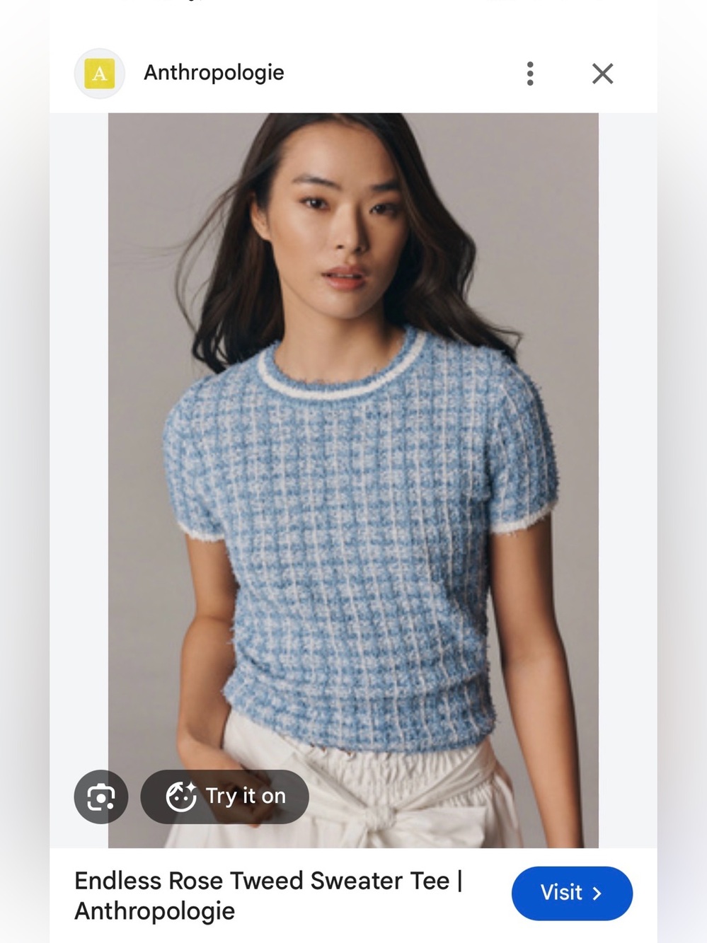 Endless Rose Blue and White tweed sweater tee